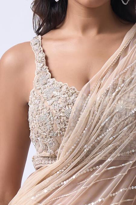 Shop_Neha Mehta Couture_Beige Silk Beads, Embroidery Round Neck Hand Lehenga Set _Online_at_Aza_Fashions