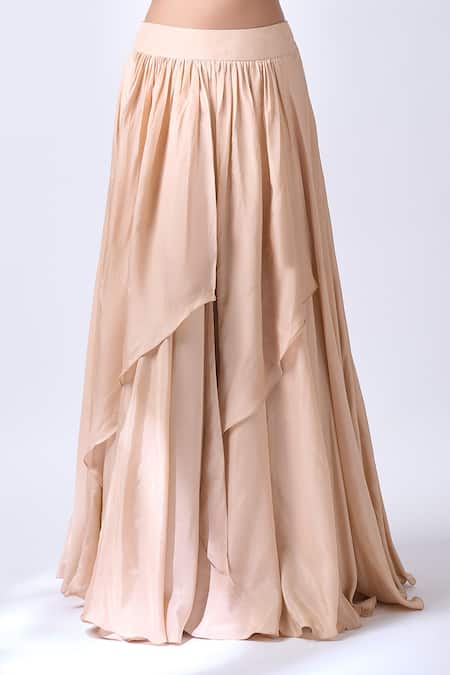 Neha Mehta Couture_Gold Silk Embroidery, Zari Round Neck Champagne Hand Lehenga Set _Online_at_Aza_Fashions