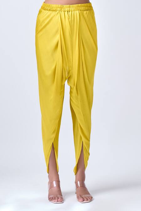 Buy_Neha Mehta Couture_Yellow Organza, Silk Embroidery Round Neck Hand Kurta Dhoti Set _Online_at_Aza_Fashions