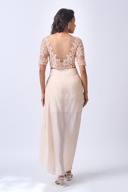 Neha Mehta Couture Hand Embroidered Blouse & Draped Skirt Set 