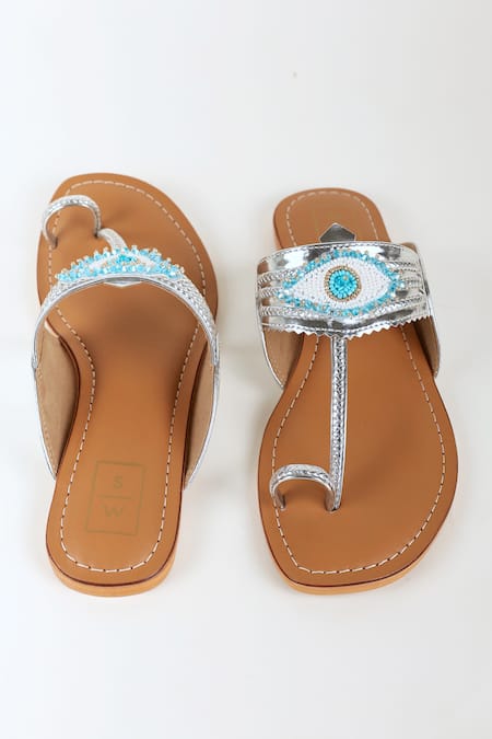 Sandalwali_Tan Beads Nazar Kolhapuri Sandals _Online_at_Aza_Fashions