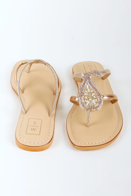 Buy_Sandalwali_Beige Beads Handmade Ambi Sandals _Online_at_Aza_Fashions
