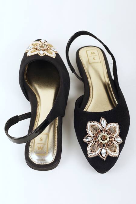 Buy_Sandalwali_Black Beads Atifa Ballerina Sandals _Online_at_Aza_Fashions