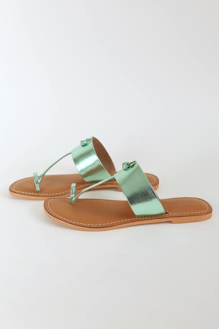 Sandalwali_Green Metallic Handmade Sandals _Online_at_Aza_Fashions