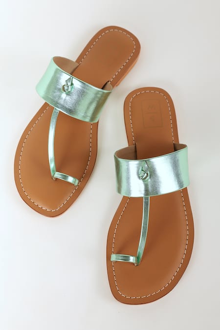 Sandalwali Green Metallic Handmade Sandals 