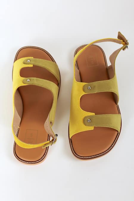 Sandalwali_Mustard Studs Sally Velvet Sandals _Online_at_Aza_Fashions