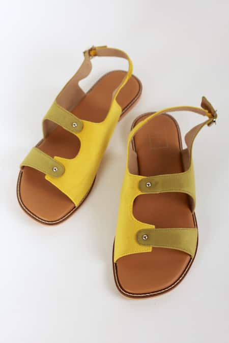 Sandalwali Mustard Studs Sally Velvet Sandals 