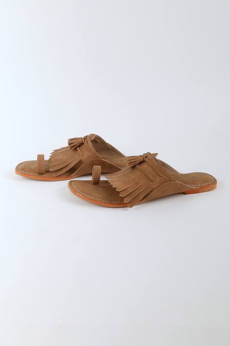 Sandalwali_Tan Fringe Lady Suzy Vegan Sandals _Online_at_Aza_Fashions