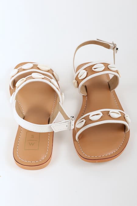Sandalwali_Tan Brown And White Shelly Sandals _Online_at_Aza_Fashions