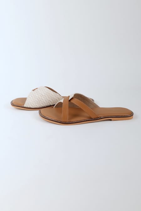 Sandalwali Emma Tan Brown & White Sandals 