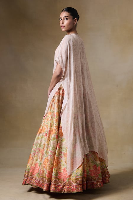 Saundh_Multi Color Bemberg, Viscose, Silk Sequins Round Neck, Open Printed Lehenga Set _Online_at_Aza_Fashions