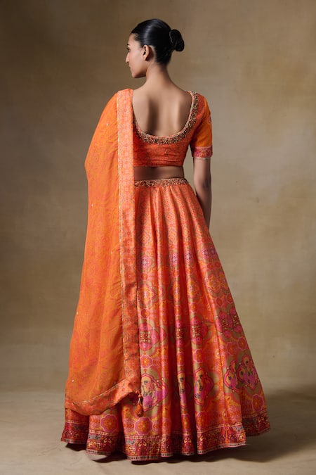 Saundh Orange Printed Lehenga Set 