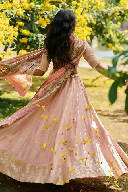 Saundh Pink Tissue Jacquard Lehenga Set 