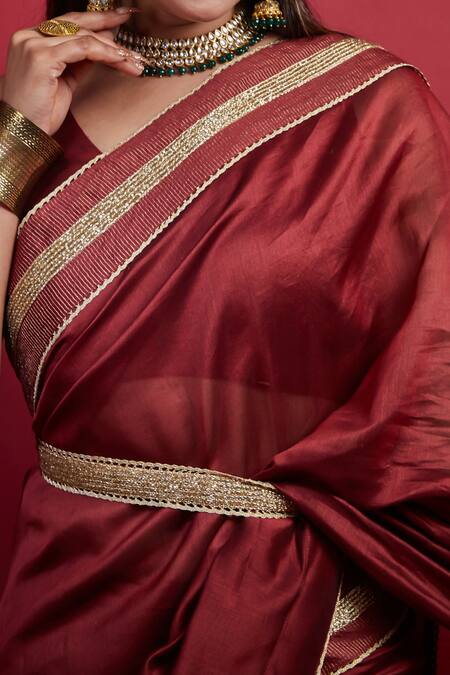Shop Vinusto Maroon Chanderi Cut Work Handloom Saree Online at Aza Fashions Shop_Vinusto_Maroon Chanderi Cut Work Handloom Saree _Online_at_Aza_Fashions