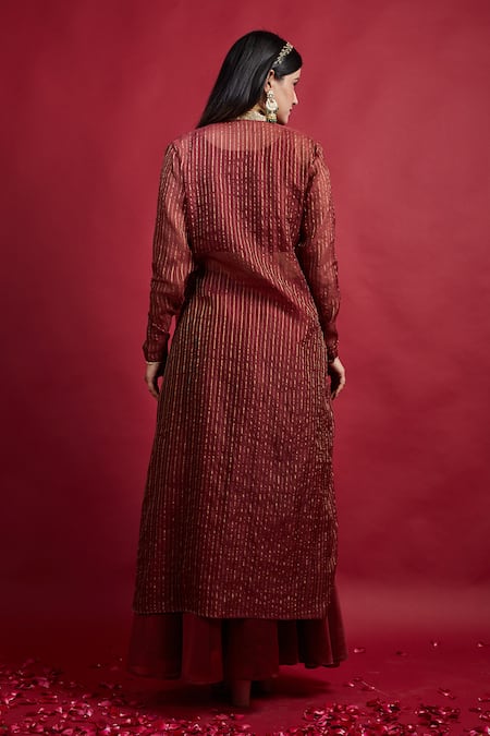 Shop Vinusto Maroon , Silk Cut Work Open , Round Jacket Skirt Set at Aza Fashions Shop_Vinusto_Maroon , Silk Cut Work Open , Round Jacket Skirt Set _at_Aza_Fashions