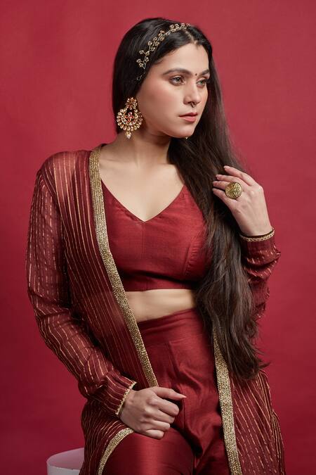Shop Vinusto Maroon , Silk Embroidery Open , Round Jacket Set Online at Aza Fashions Shop_Vinusto_Maroon , Silk Embroidery Open , Round Jacket Set _Online_at_Aza_Fashions