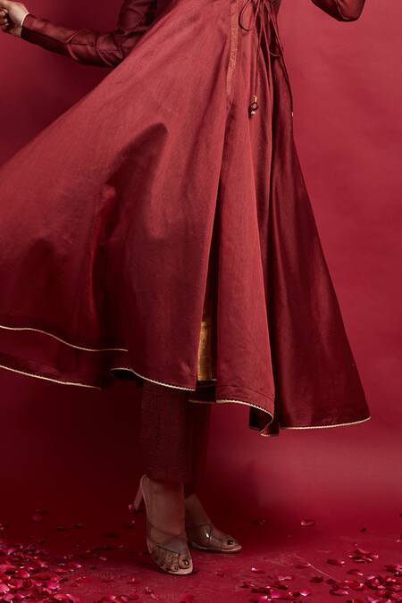 Vinusto Maroon , Cotton Tassels, Lace V-neck Flared Anarkali And Pant Set Online at Aza Fashions Vinusto_Maroon , Cotton Tassels, Lace V-neck Flared Anarkali And Pant Set _Online_at_Aza_Fashions