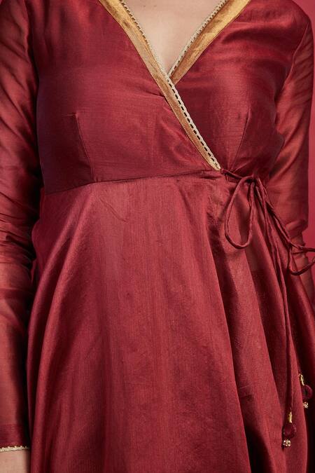 Buy Vinusto Maroon , Cotton Tassels, Lace V-neck Flared Anarkali And Pant Set Online at Aza Fashions Buy_Vinusto_Maroon , Cotton Tassels, Lace V-neck Flared Anarkali And Pant Set _Online_at_Aza_Fashions