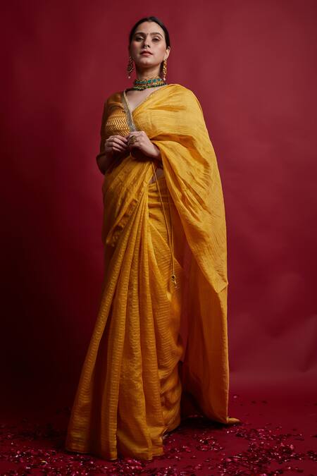 Vinusto_Turquoise Chanderi Cut Work, Embroidery, Tassels Handwoven Saree And Blouse Set _Online_at_Aza_Fashions