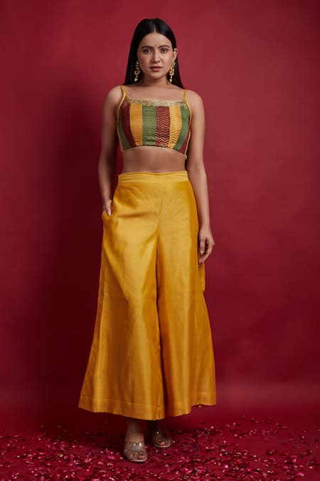 Vinusto Multi-Colored Chanderi Top & Palazzo Set 