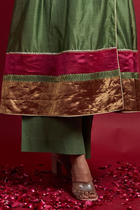 Buy Vinusto Olive Green Chanderi, Cotton Mirrors, Gathered Wrap Anarkali Kurta And Palazzo Set Online at Aza Fashions Buy_Vinusto_Olive Green Chanderi, Cotton Mirrors, Gathered Wrap Anarkali Kurta And Palazzo Set _Online_at_Aza_Fashions