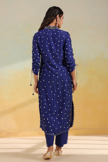 Label Niti Bothra Electric Blue Floral Applique Kurta Set 