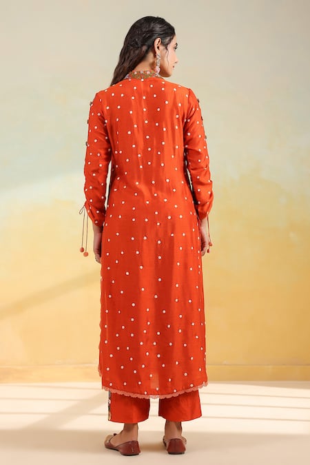 Label Niti Bothra Orange Floral Applique Kurta Set 