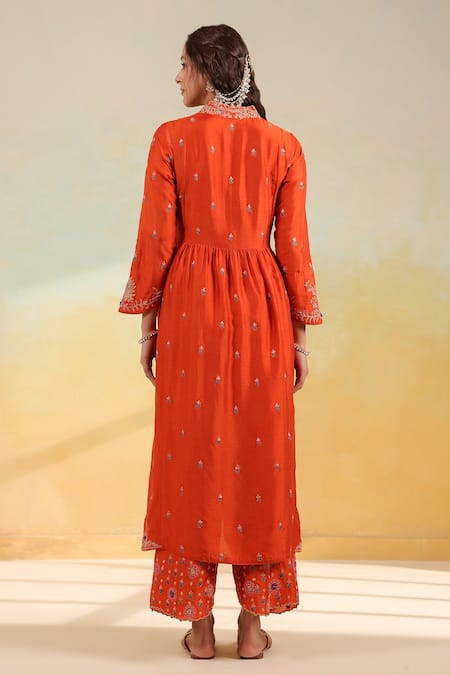 Label Niti Bothra Orange Kairi Buta Jaal Frockstyle Set 