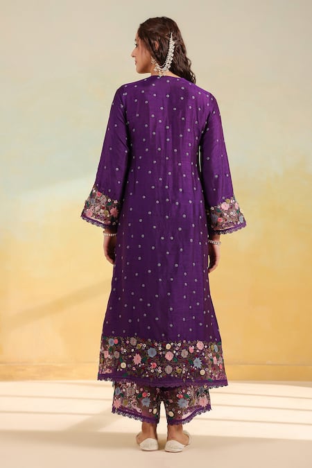 Label Niti Bothra Purple Floral Applique Kurta Set 
