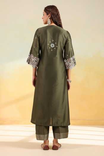Label Niti Bothra Olive Green Embroidered Kurta Set 