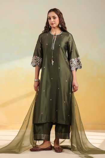 Label Niti Bothra Olive Green Embroidered Kurta Set 