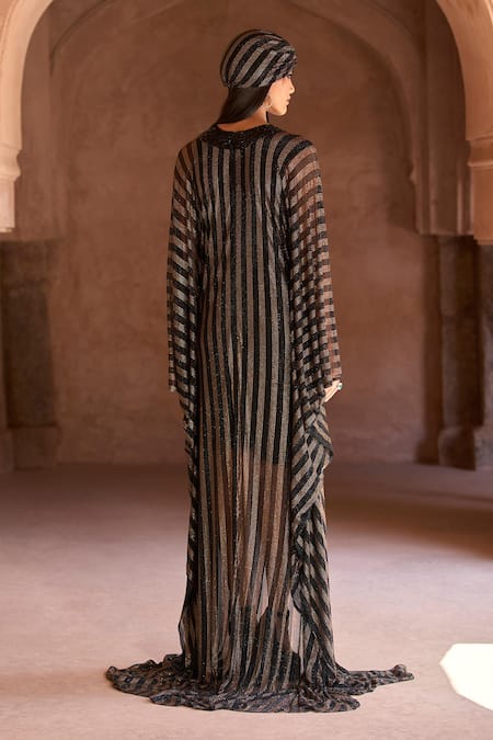 Itrh Black & Gold Striped Kaftan Set 