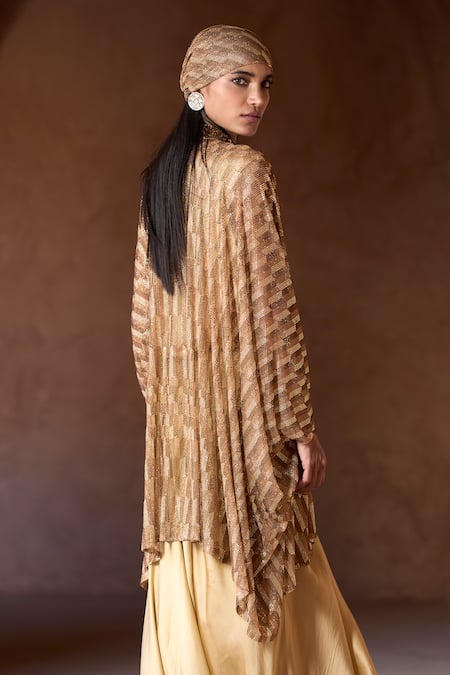 Itrh Crystal Embellished Gold Tunic & Skirt Set 