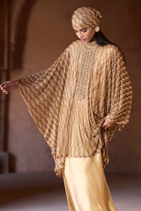 Buy Itrh Gold Net, Satin Stones High Neck Crystal Embellished Tunic And Skirt Set Online at Aza Fashions Buy_Itrh_Gold Net, Satin Stones High Neck Crystal Embellished Tunic And Skirt Set _Online_at_Aza_Fashions