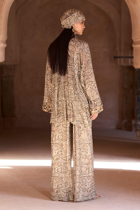Itrh Crystal Embellished Snake Print Tunic Set 
