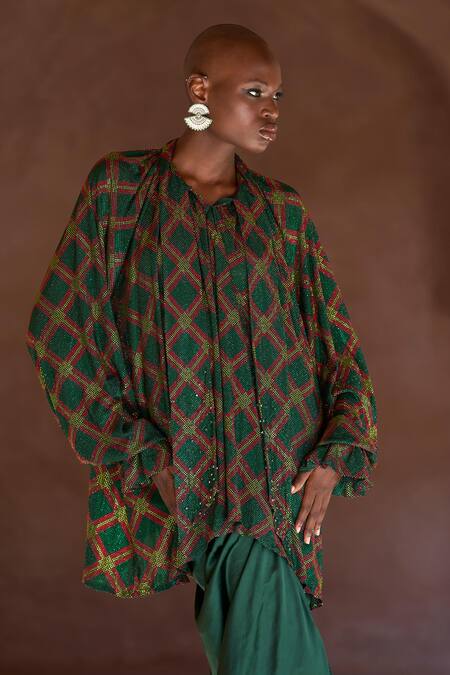 Buy Itrh Green Net, Satin Crystals Open Neck Embellished Tunic And Draped Skirt Set Online at Aza Fashions Buy_Itrh_Green Net, Satin Crystals Open Neck Embellished Tunic And Draped Skirt Set _Online_at_Aza_Fashions