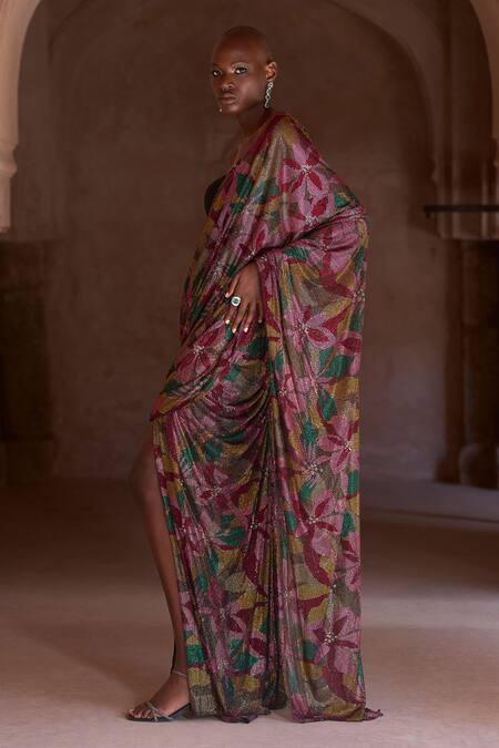 Itrh_Black Net Crystals Sweetheart Neck Yasmeen Draped Saree Skirt With Corset _Online_at_Aza_Fashions