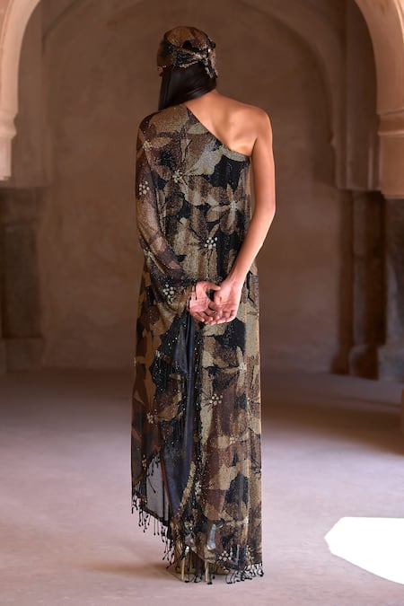 Itrh Floral One-Shoulder Kaftan Dress & Headgear 