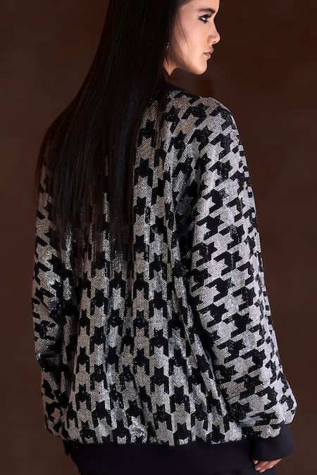 Itrh Houndstooth Pattern Oversized Sweatshirt Dress 