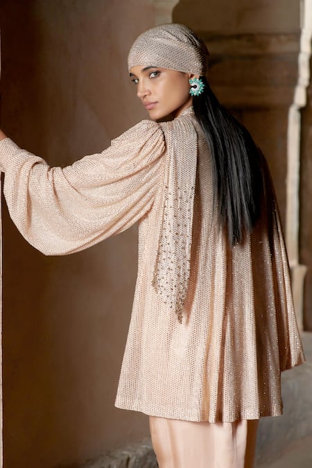 Itrh Crystal Embellished Tunic & Draped Skirt Set 