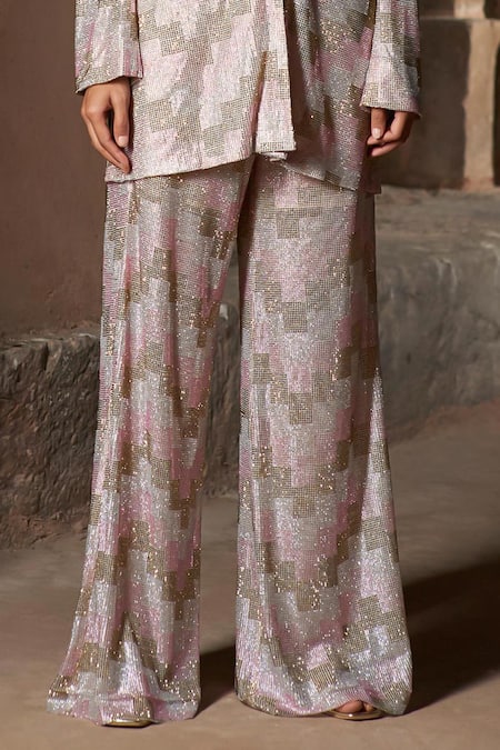 Itrh Pink Net Crystals, Rhinestones Crystal-embellished Blazer And Pant Set Online at Aza Fashions Itrh_Pink Net Crystals, Rhinestones Crystal-embellished Blazer And Pant Set _Online_at_Aza_Fashions