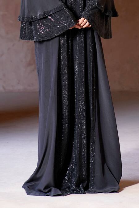 Itrh Black Net, Georgette Crystals High , Open Embellished Abaya Set Online at Aza Fashions Itrh_Black Net, Georgette Crystals High , Open Embellished Abaya Set _Online_at_Aza_Fashions