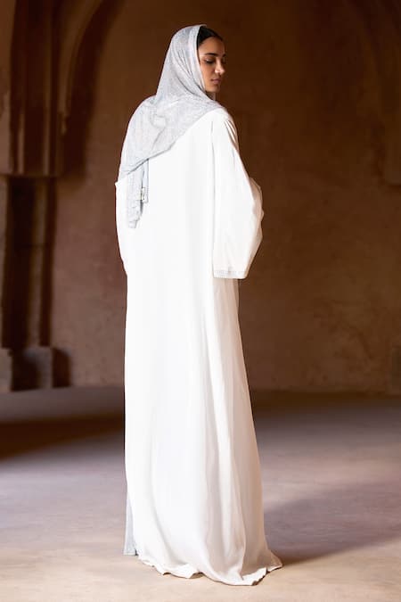 Itrh Silver Crystal Embellished Abaya Set 