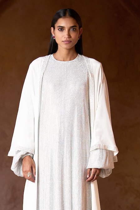 Itrh Silver Crystal Abaya Set 