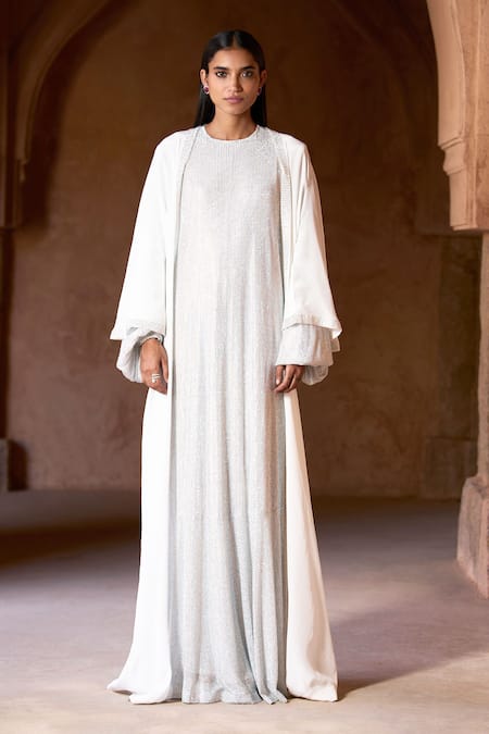 Itrh Silver Crystal Abaya Set 