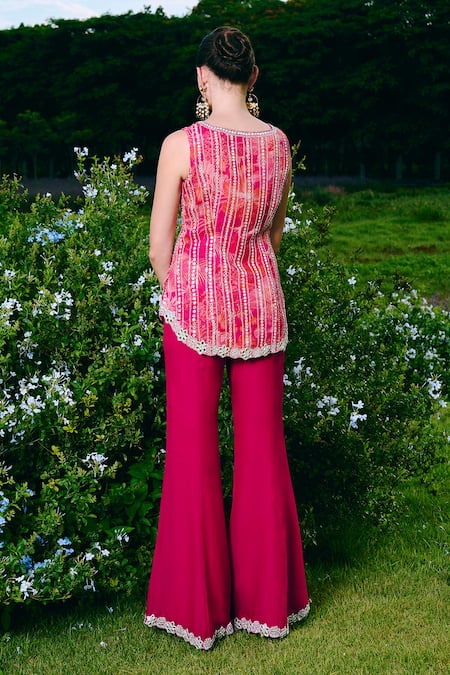 Charu And Vasundhara Asymmetric Mirror Work Kurta & Sharara Set 