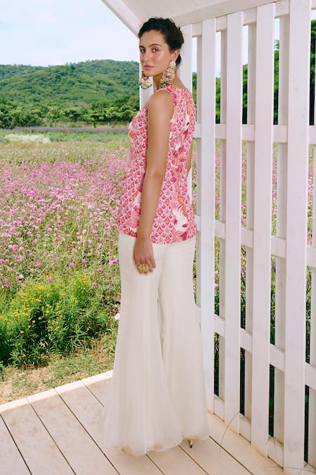 Charu And Vasundhara Floral Peplum Kurta & Organza Sharara Set 