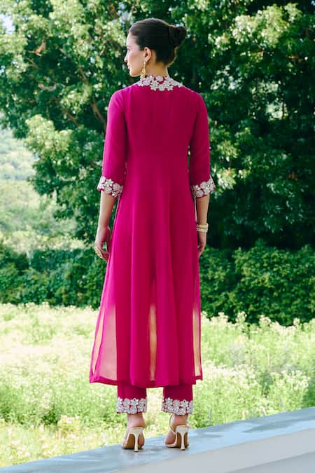 Charu And Vasundhara Fuschia Hand Embroidered Kurta Set 