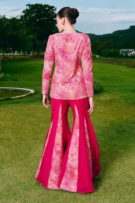 Charu And Vasundhara Floral Embroidered Blazer & Sharara Set 