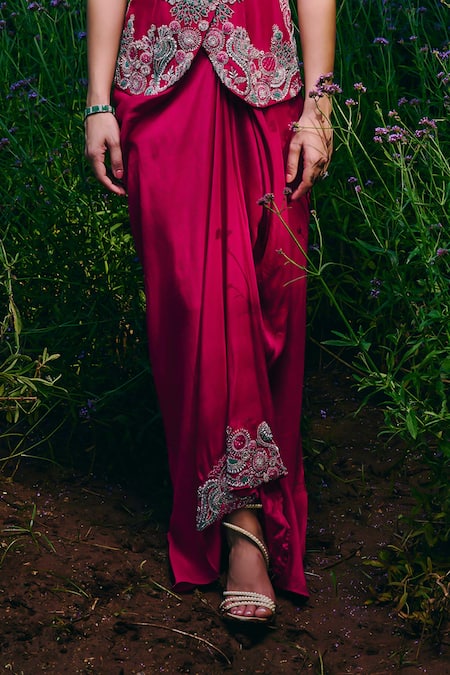 Buy Charu And Vasundhara Fuchsia Organza, Silk, Taffeta Embroidery Fuschia Paisley Jacket And Skirt Set Online at Aza Fashions Buy_Charu And Vasundhara_Fuchsia Organza, Silk, Taffeta Embroidery Fuschia Paisley Jacket And Skirt Set _Online_at_Aza_Fashions